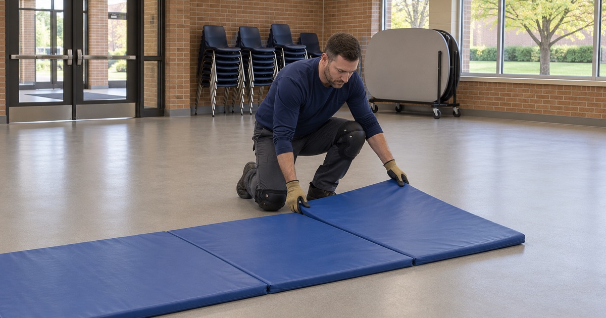 A sealed, textured activity room floor in Lindenhurst that wipes clean between paint sessions